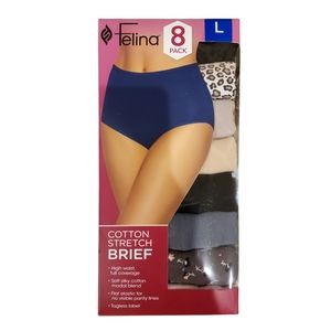 Felina Underwear Women Large Multicolor Cotton Stretch Briefs 8 Pairs NWT!